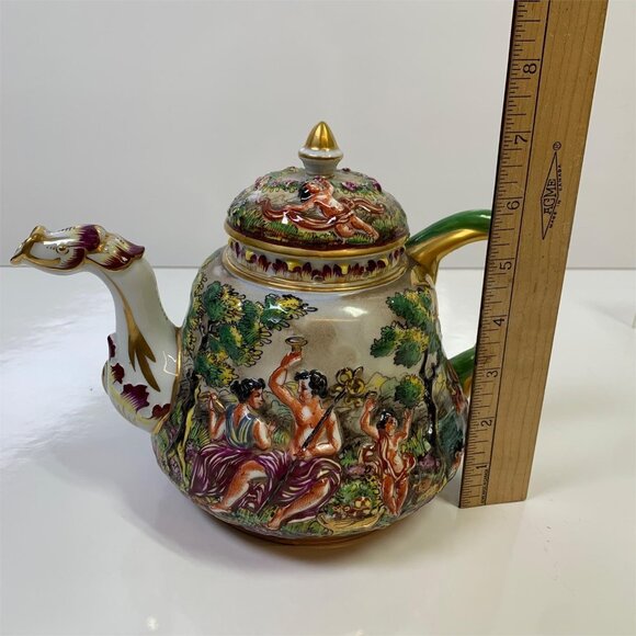 Antique RARE Capodimonte Pot Italy Putti Cherub Serpent Twist Handle Hand Paint - Picture 6 of 8